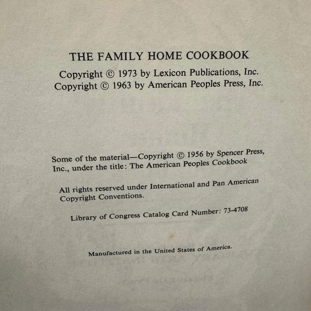 The Family Home Cookbook American Peoples Cookbook‎ 1973 Hardcover Vintage